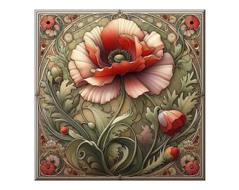 Ceramic Tile Mural - Art Nouveau # 41.  Great for Kitchen Backsplashes and Custom Bathroom Tile Projects, or for Framed Art.