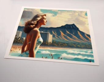 A Set of 4 Canvas Prints. Original Art; Waikiki Women Collection.  Ready to frame 8 x 10 canvas prints. A painting of 1950's Hawaii.