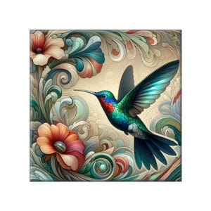 Art Nouveau Hummingbird Ceramic Tile Mural: Kitchen Backsplash