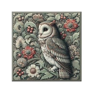 Owl Ceramic Tile Mural: William Morris Style Floral Art