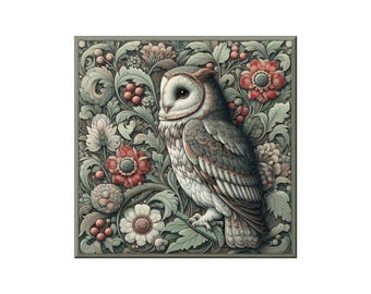 Owl Ceramic Tile Mural: William Morris Style Floral Art