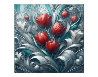 Ceramic Tile Mural, Art Nouveau  #102.  A ceramic tile mural of flowers against a flowing, floral background.