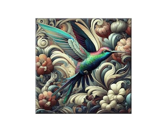 Ceramic Tile Mural: Hummingbird Art Nouveau - Kitchen Accent in Gloss and Satin