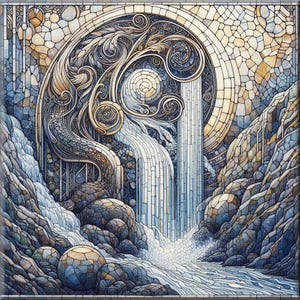 Waterfall Mosaic Ceramic Tile Mural: Kitchen Backsplash Art