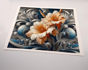 A Set of 3 Canvas Prints. Original Art; Art Nouveau Collection #6.  Ready to frame 8 x 10 canvas prints. Flowers on a swirling background