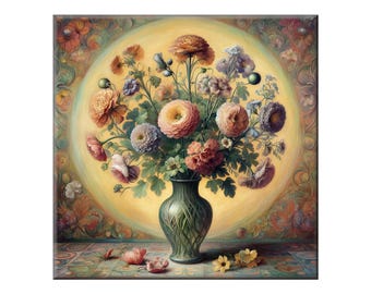 Ceramic Tile Mural - Flowers in Vase #3.  Great for Kitchen Backsplashes and Custom Bathroom Tile Projects, or for Framed Art.