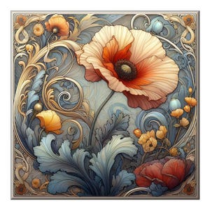 Art Nouveau Ceramic Tile Mural: Kitchen Backsplash, Bathroom Art