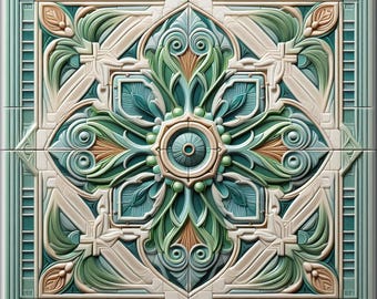 Art Deco Ceramic Tiles for Kitchen Backsplash and Bathroom Walls. Art Deco #35.  Available in Multiple Sizes.