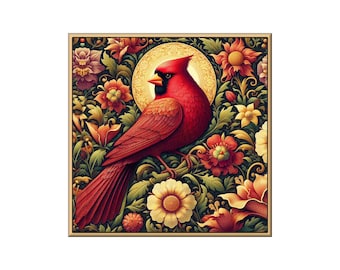 Cardinal Ceramic Tile Mural: William Morris Floral Backsplash