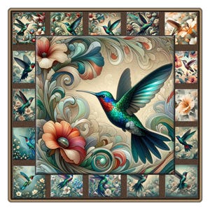 Hummingbird Ceramic Art Tile: Nature-Inspired Art Nouveau Decor