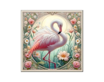Flamingo Art Tile: William Morris Style Ceramic Backsplash
