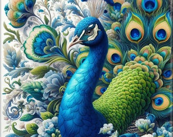 Ceramic Tile Mural - Peacock 1.  Great for Kitchen Backsplashes and Custom Bathroom Tile Projects, or for Framed Art.