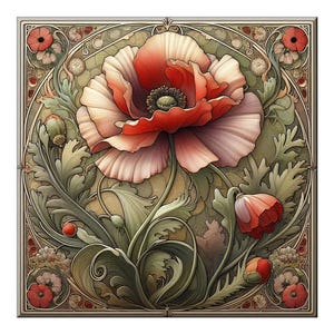 Art Nouveau Ceramic Tile Mural: Kitchen Backsplash, Bathroom Art