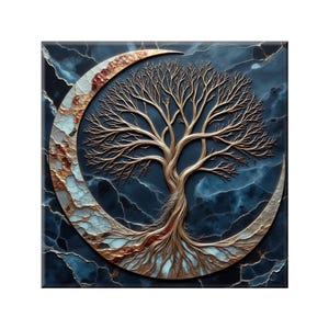 Hand-Made Ceramic Tile, Tree Of Life in Mixed Metal on Stone Style