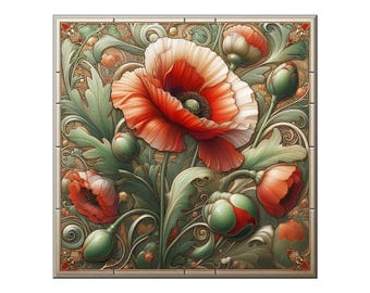 Art Nouveau Ceramic Tile Mural # 40.  Great for Kitchen Backsplashes and Custom Bathroom Tile Projects, or for Framed Art.