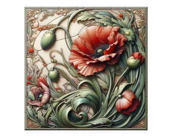 Ceramic Tile Mural - Art Nouveau # 49.  Great for Kitchen Backsplashes and Custom Bathroom Tile Projects, or for Framed Art.
