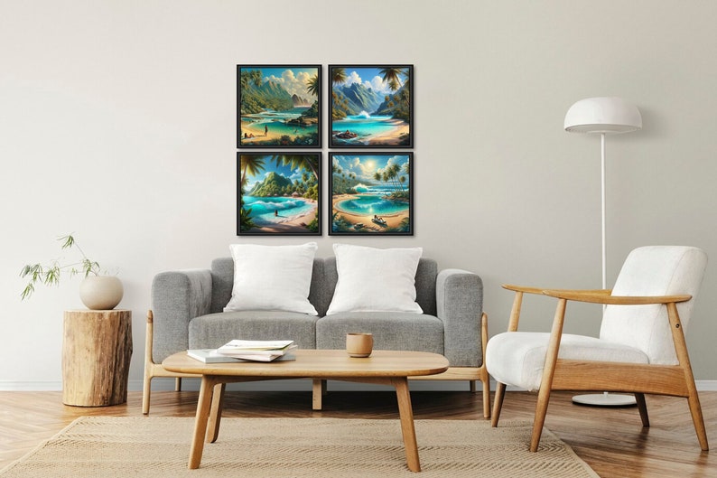 Tropical Art Lagoons Digital Painting 4 PRINTABLE INSTANT DOWNLOADS for ...