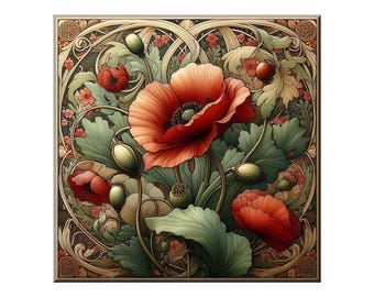 Ceramic Tile Mural - Art Nouveau # 51.  Great for Kitchen Backsplashes and Custom Bathroom Tile Projects, or for Framed Art.