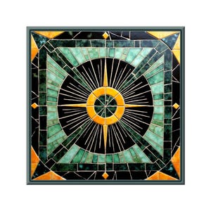 Ceramic Art Tile: Sunburst Motif with Glossy Finish - Handmade Accent