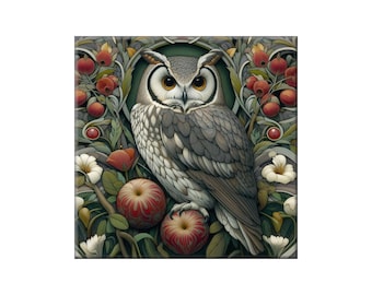 Handmade Owl Ceramic Tile Mural: William Morris Floral Art