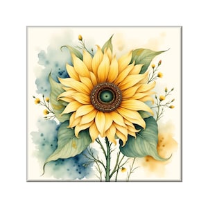 Ceramic Tile Mural; A Sunflower on a Watercolor Background