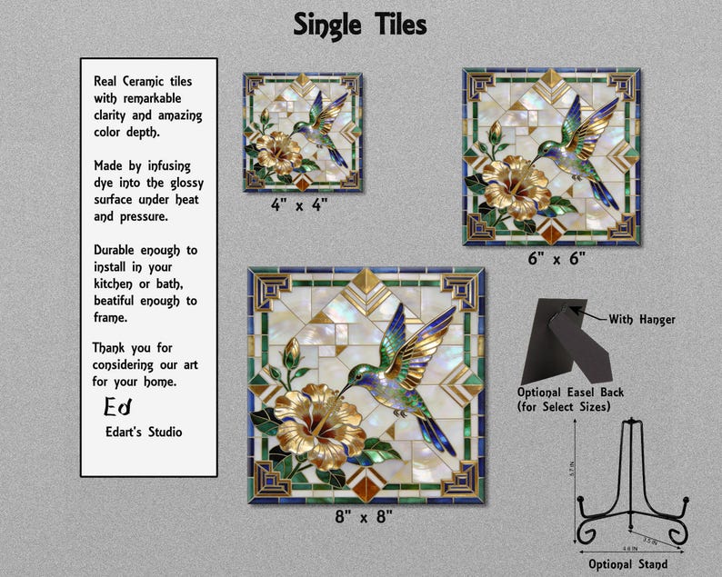 Hummingbird Tile Inlay Artistic Ceramic Tile - Bright Hummingbird With Goldflower - Etsy