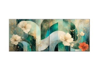 Ceramic Tile Mural: Art Deco Floral Design (Seamless Wide Format)