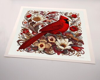 A Set of 4 Canvas Prints. Original Art; Songbird Collection #3.  Ready to frame 8 x 10 canvas prints. A bird in the style of William Morris.