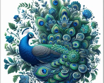 Ceramic Tile Mural - Peacock 4.  Great for Kitchen Backsplashes and Custom Bathroom Tile Projects, or for Framed Art.