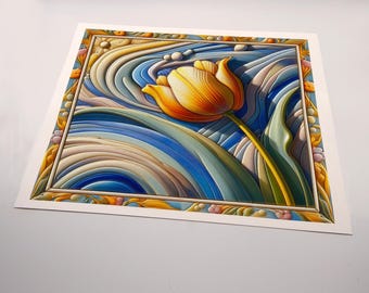 A Set of 4 Canvas Prints. Original Art; Art Nouveau Collection #3.  Ready to frame 8 x 10 canvas prints. Flowers on a swirling background
