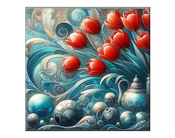 Ceramic Tile Mural, Art Nouveau  #105.  A ceramic tile mural of flowers against a flowing, floral background.