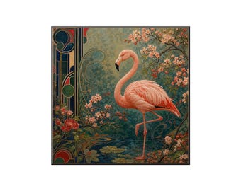 Ceramic Wall Tile: Pink Flamingo Art - Gloss or Satin Finish