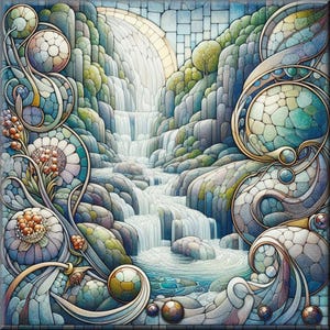 Waterfall Ceramic Tile Mural: Kitchen Backsplash Art