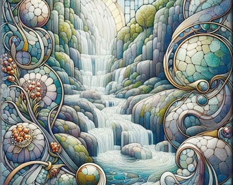 Ceramic Tile Mural - Waterfall Mosaic #2.  Great for Kitchen Backsplashes and Custom Bathroom Tile Projects, or for Framed Art.