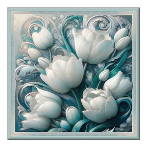 Ceramic Tile Mural, Art Nouveau  #99.  A ceramic tile mural of flowers against a flowing, floral background.