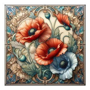 Art Nouveau Ceramic Tile Mural: Kitchen Backsplash, Bathroom Art