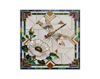 Ceramic Tile Mural: Waterjet Marble Mosaic Replica | A Dragonfly in Art Deco Gold