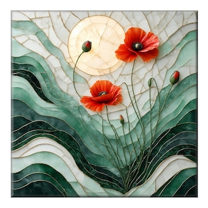 Art Nouveau Ceramic Tile, Poppy Mosaic (Glossy or Satin Finish)