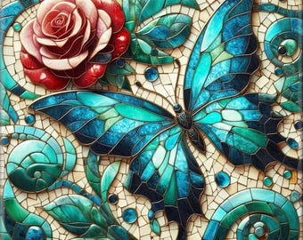 Ceramic Tile Mural - Butterfly Mosaic # BF004.  Great for Kitchen Backsplashes and Custom Bathroom Tile Projects, or for Framed Art.