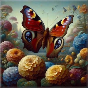 Art Nouveau Butterfly Ceramic Tile Mural: Kitchen Backsplash