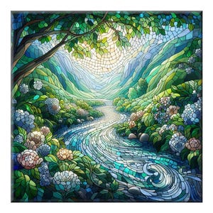 Ceramic Tile Mural: Faux Glass Mosaic Art, Kitchen & Bath, Scenic Mountain Stream
