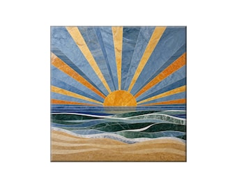 Waterjet Marble Mosaic Replica - Ceramic Tile Mural: Art Deco Sunburst