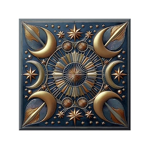 Ceramic Tile Art: Crescent Moon in a Starburst