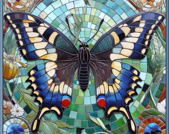 Ceramic Tile Mural - Butterfly Mosaic # BF001.  Great for Kitchen Backsplashes and Custom Bathroom Tile Projects, or for Framed Art.