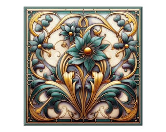 Ceramic Tile Mural - Art Nouveau #6G.  Great for Kitchen Backsplashes and Custom Bathroom Tile Projects, or for Framed Art.