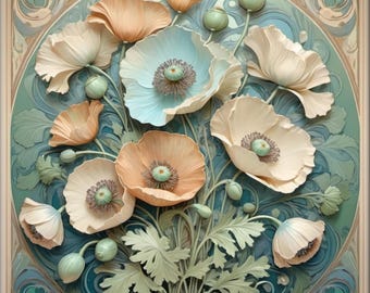 Ceramic Tile Mural - Art Nouveau # 78.  Great for Kitchen Backsplashes and Custom Bathroom Tile Projects, or for Framed Art.