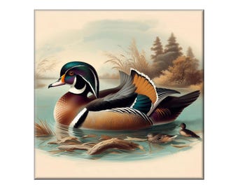 Audubon Ceramic Tile, Duck #2.  A ceramic tile mural of a duck in the style of John James Audubon.