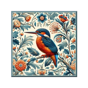 Kingfisher Ceramic Tile Mural: William Morris Floral Art