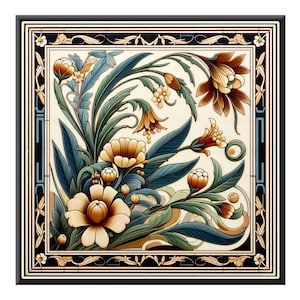 Ceramic Tile Mural, Art Nouveau  #7.  A ceramic tile mural of flowers against a flowing, floral background.
