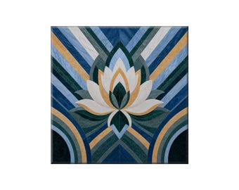 Waterjet Marble Mosaic Replica - Ceramic Tile Mural: Art Deco Lotus Bloom on Chevron Background